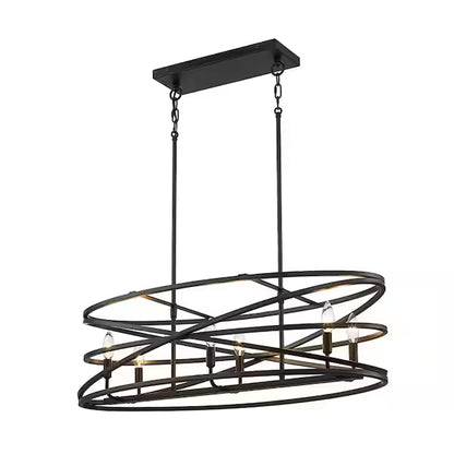 Home Decorators Collection | Sarolta Sands 6-Light Black Kitchen Island Pendant Light Fixture with Linear Metal Shade