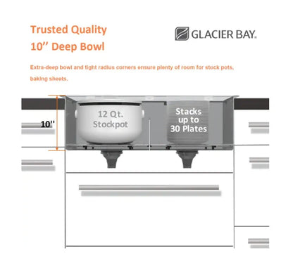 Glacier Bay 1004094255 | Zero Radius 27 in. Undermount Single Bowl 18 Gauge Stainless Steel Kitchen Sink with Accessories