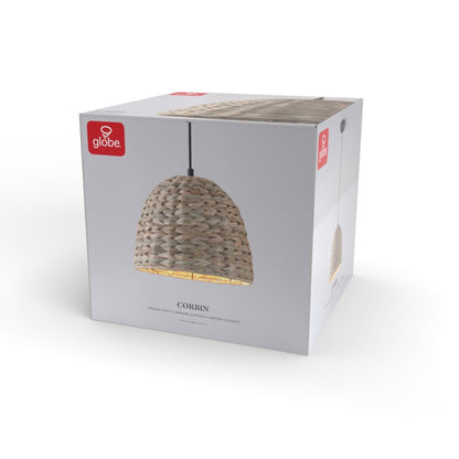 Globe Electric 1001 684 720 | Corbin 1-Light Black Pendant Lighting with Woven Twine Shade