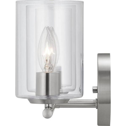 Hampton Bay 1006 326 864 | Champlain 22.375 in. 3-Light Brushed Nickel Modern Bathroom Vanity Light with Clear Glass Shades