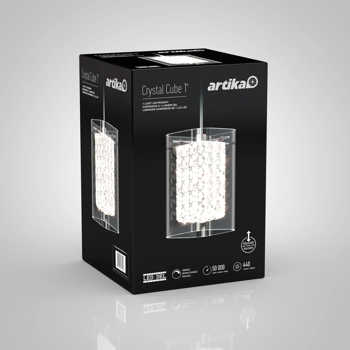Artika PDT-1CC | Crystal Cube 1-Light LED Pendant Light in Chrome Finish