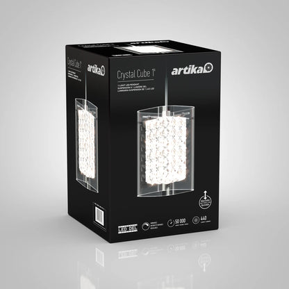 Artika PDT-1CC | Crystal Cube 1-Light LED Pendant Light in Chrome Finish