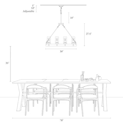 LNC A02988 | Laius 8 -Light Black and Distressed Wood Linear Farmhouse Frosted Glass Linear Large Hanging Kitchen Island Light
