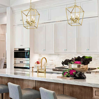 Faymart FAY-US-LT-107-SG | 4-Light Caged Pendant Light with Soft Gold Finish