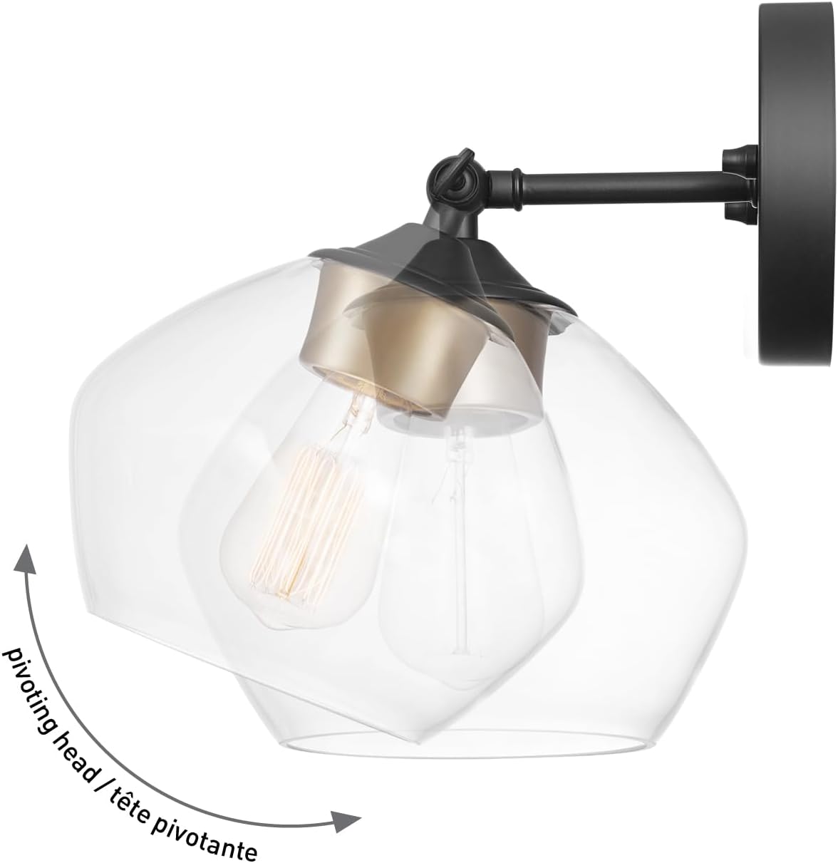 Globe Electric 058219513675 | Harrow 1-Light Matte Black Wall Sconce w/Clear Glass Shade