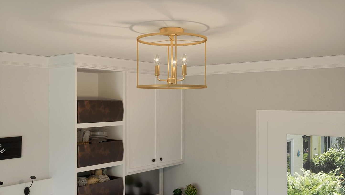Quoizel ABR1714AB1 | Abner 3-Light Aged Brass Semi-Flush Mount Light
