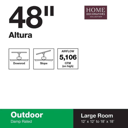 Home Decorators Collection 68244 | Altura 48 in. Indoor/Outdoor Matte Black Ceiling Fan with Downrod and Reversible
