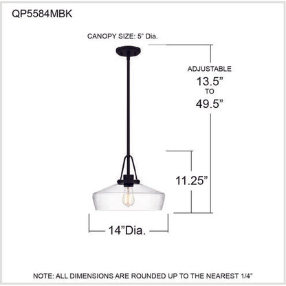 Quoizel QP5584MBK | Haven 1 Light 14 inch Matte Black Pendant Ceiling Light