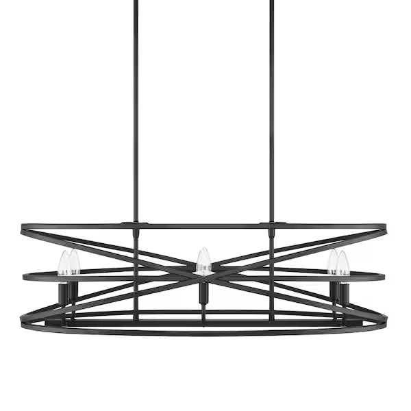 Home Decorators Collection | Sarolta Sands 6-Light Black Kitchen Island Pendant Light Fixture with Linear Metal Shade