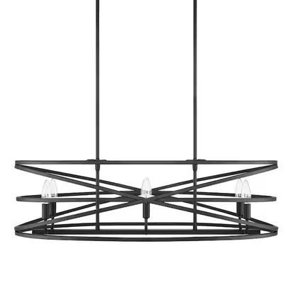 Home Decorators Collection | Sarolta Sands 6-Light Black Kitchen Island Pendant Light Fixture with Linear Metal Shade