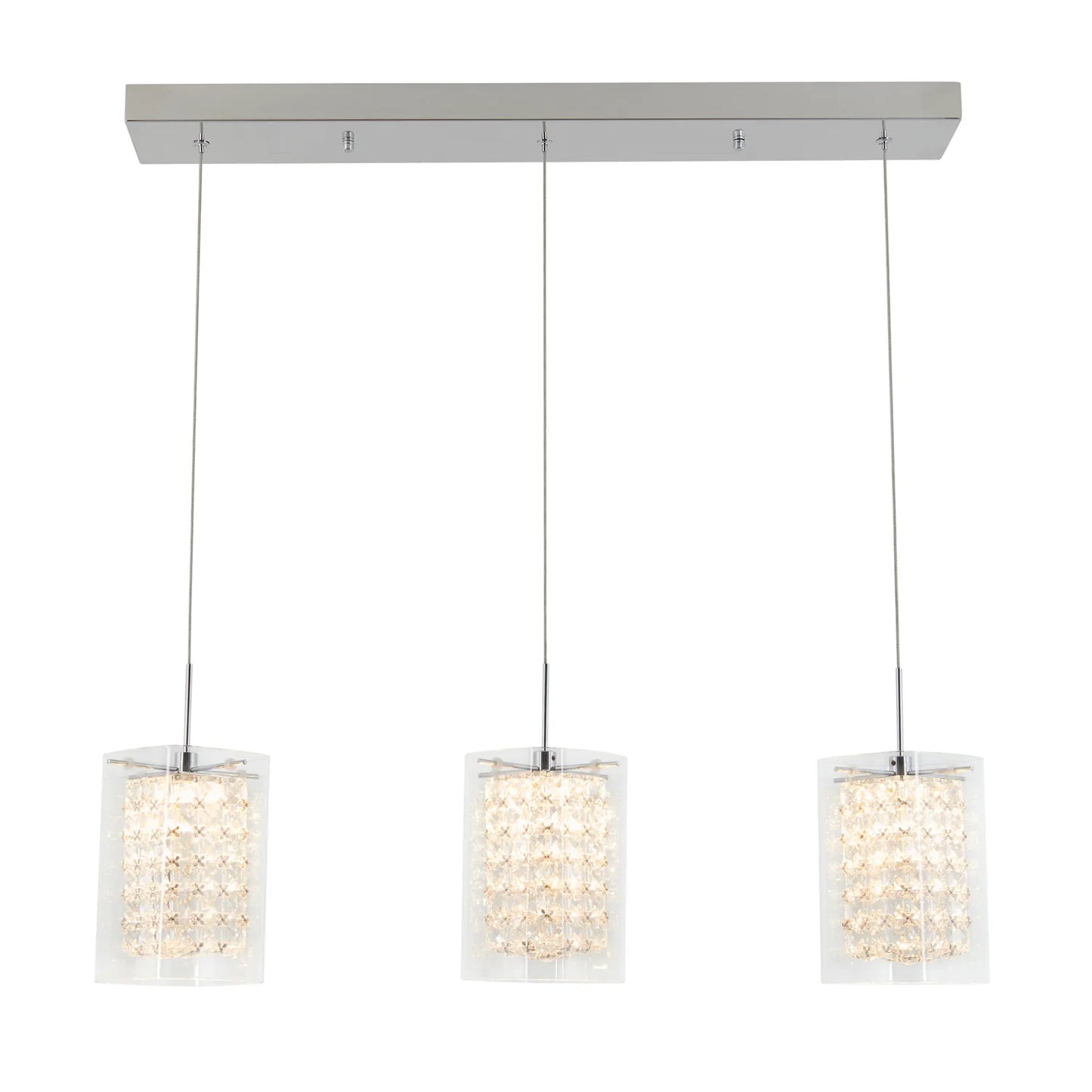 Artika PDT-3CC | Crystal Cube 3-Light LED Pendant Light in Chrome Finish