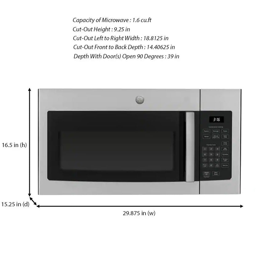 GE JVM3160RF9SS 1.6 cu. ft. Over-the-Range Microwave in Stainless Steel