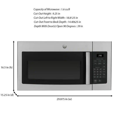 GE JVM3160RF9SS 1.6 cu. ft. Over-the-Range Microwave in Stainless Steel 09413211