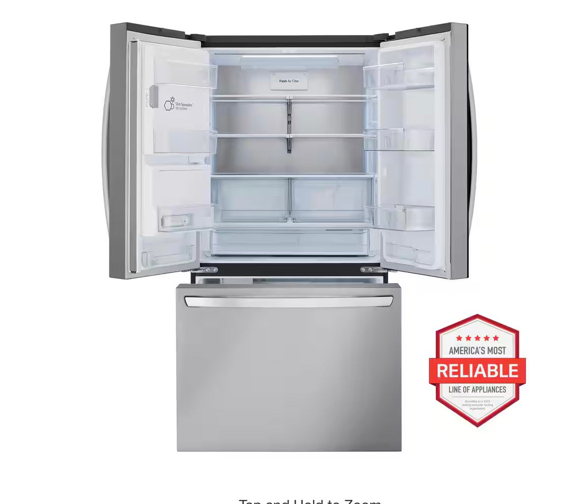 LG
26 cu. ft. Smart Counter-Depth MAX French Door Refrigerator with Dual Ice Makers in PrintProof Stainless Steel Model # LRFXC2606S