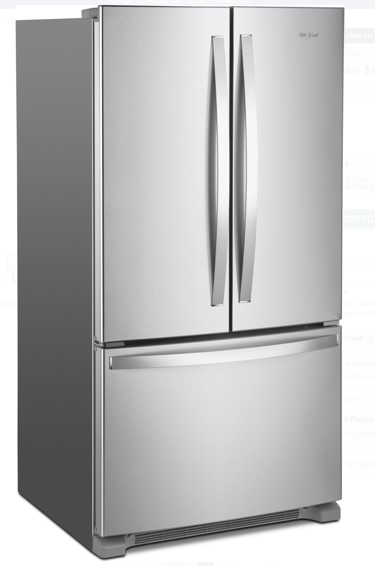 WHIRLPOOL ( WRF535SWHZ10 ) 36 Inch French Door Refrigerator with 25 Cu. Ft. Capacity, FreshFlow™ Produce Preserver, Temperature-Controlled Drawer, Adaptive Defrost, Ice Maker, Interior Water Dispenser, EveryDrop™ Water Filtration, and ENERGY STAR® Certifi