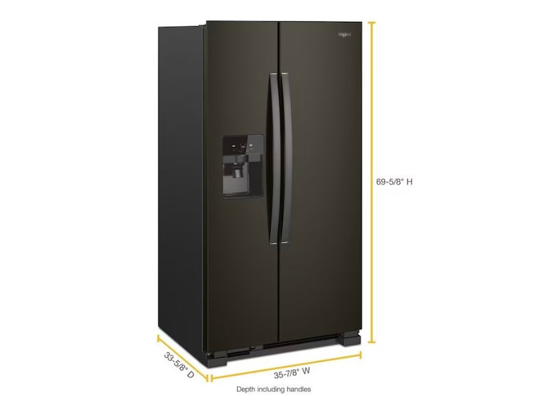 Whirlpool 24.5-cu ft Side-by-Side Refrigerator with Ice Maker, Water and Ice Dispenser (Black) WRS325SDHB