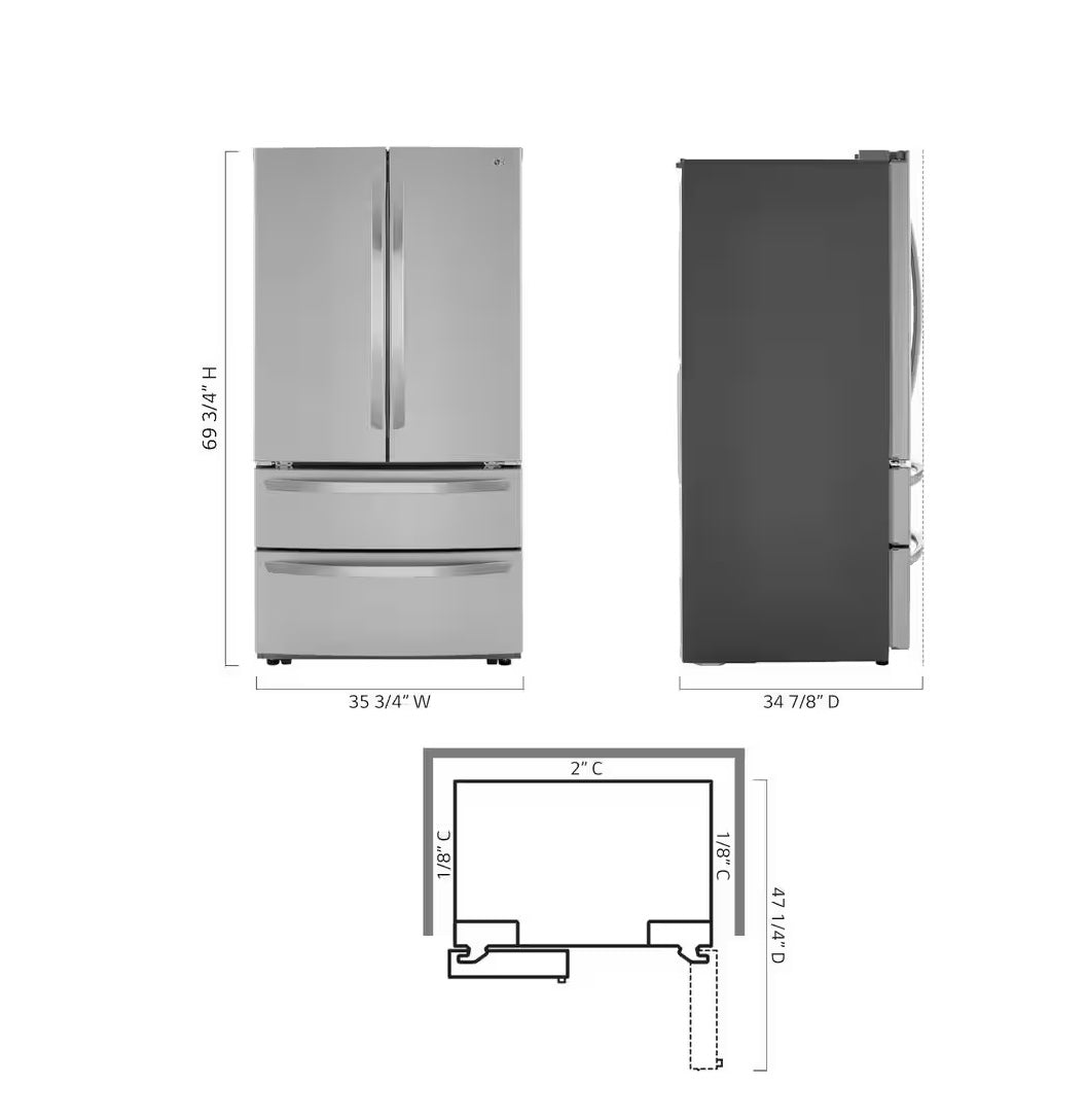 LG 27 cu. ft. 4-Door French Door Refrigerator with Internal Water Dispenser in PrintProof Stainless Steel LMWS27626S 665120091