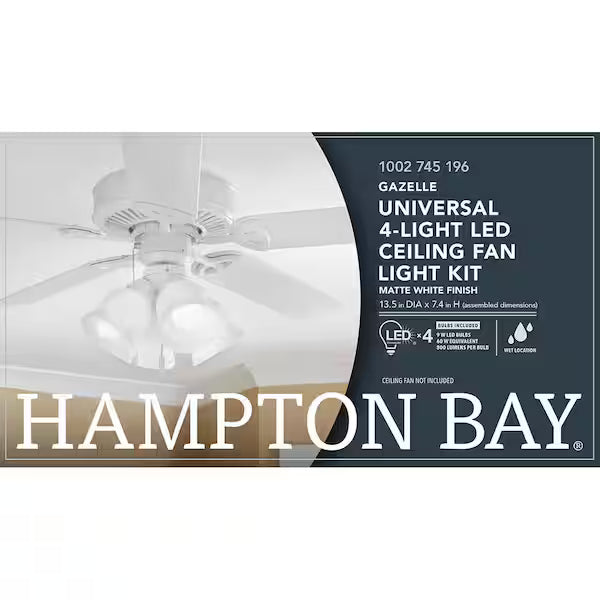 Hampton Bay 1002 745 196 Universal 4-Light LED Ceiling Fan Light Kit – Matte White