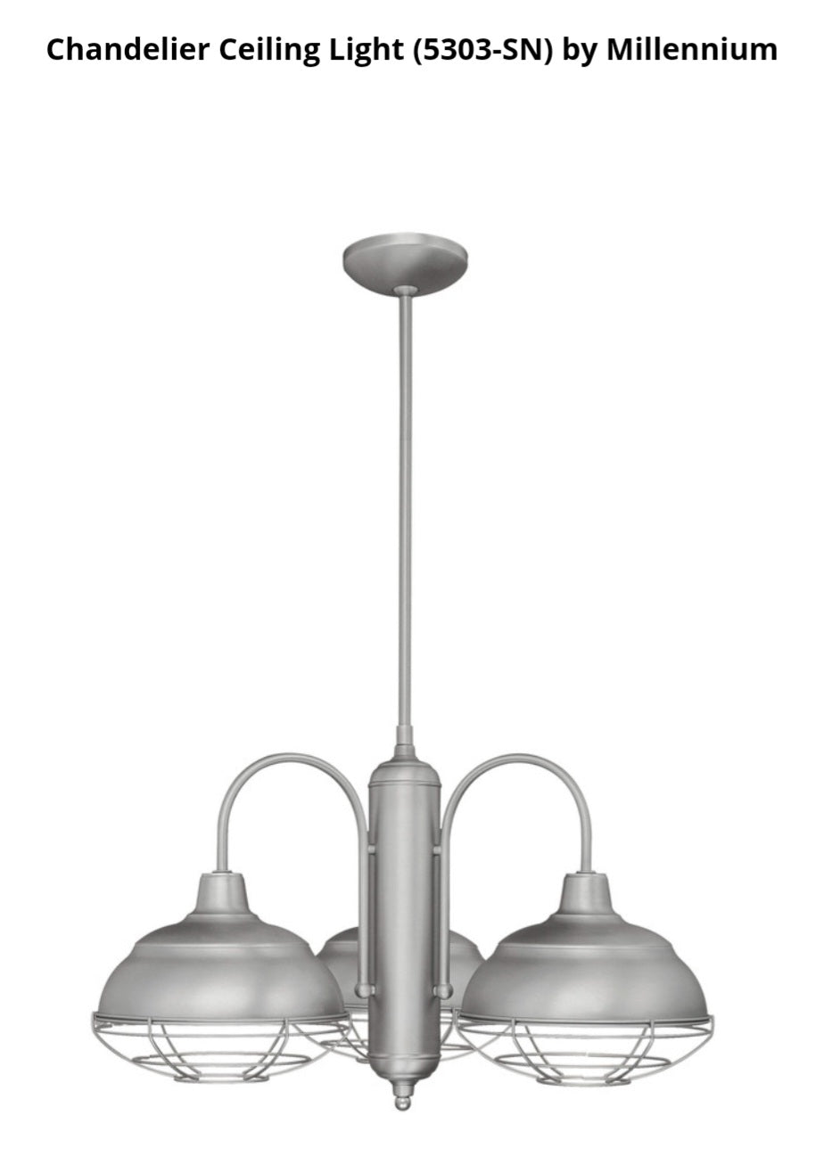 Millennium Lighting Neo-Industrial 3 Light Single Tier Chandelier in Satin Nickel