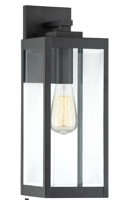 Quoizel WVR8406EK Westover Modern Industrial Clear Seedy Glass Medium Outdoor Wall Lantern Lighting, 1-Light 100 Watt, 17"H x 6"W, Earth Black