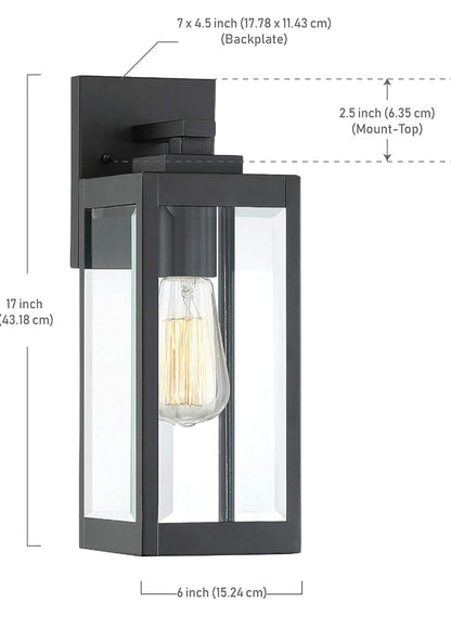 Quoizel WVR8406EK Westover Modern Industrial Clear Seedy Glass Medium Outdoor Wall Lantern Lighting, 1-Light 100 Watt, 17"H x 6"W, Earth Black