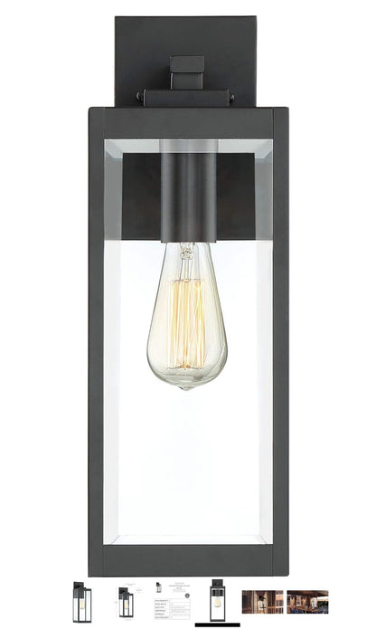 Quoizel WVR8406EK Westover Modern Industrial Clear Seedy Glass Medium Outdoor Wall Lantern Lighting, 1-Light 100 Watt, 17"H x 6"W, Earth Black