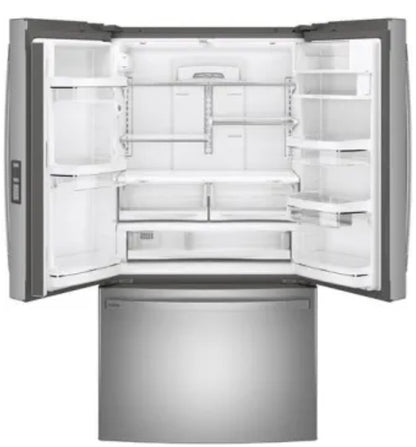 GE Profile PWE23KYNFS
36 Inch Counter Depth French Door Refrigerator with 23.1 Cu. Ft. Capacity, TwinChill™, Turbo Cool/Freeze, Temperature Controlled Drawer, Quick Space Shelf, Enhanced Shabbos Mode Capable, Internal Water Dispenser, 98172476