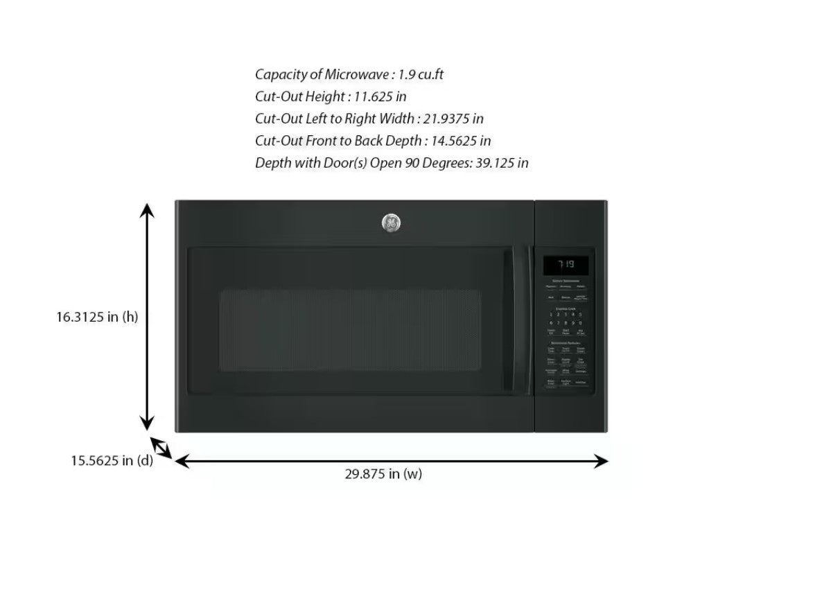 GE JVM7195DK6BB 1.9 cu. ft. Over the Range Microwave with Sensor Cooking in Black