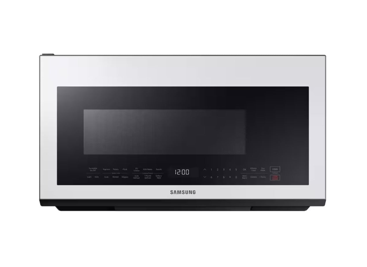 Samsung ME21B706B12 Bespoke 30 in. 2.1 cu. ft. Over the Range Microwave in White Glass with Sensor Cooking