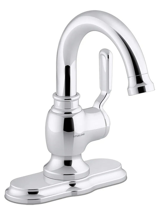 KOHLER Sterling 27374-4-CP Ludington Single-Handle Bathroom Faucet with Clicker Drain Assembly, One Hole Bathroom Sink Faucet, 1.2 gpm, Polished Chrome