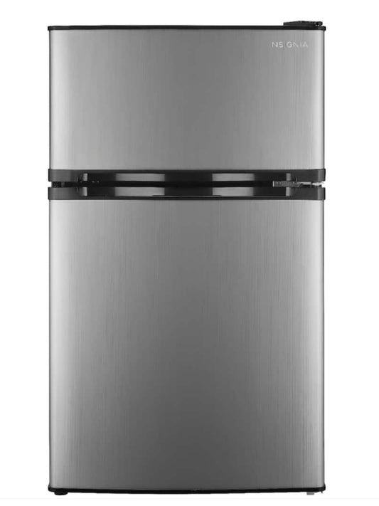 Insignia - 3.0 Cu. Ft. Mini Fridge with Top Freezer and ENERGY STAR Certification - Stainless Steel