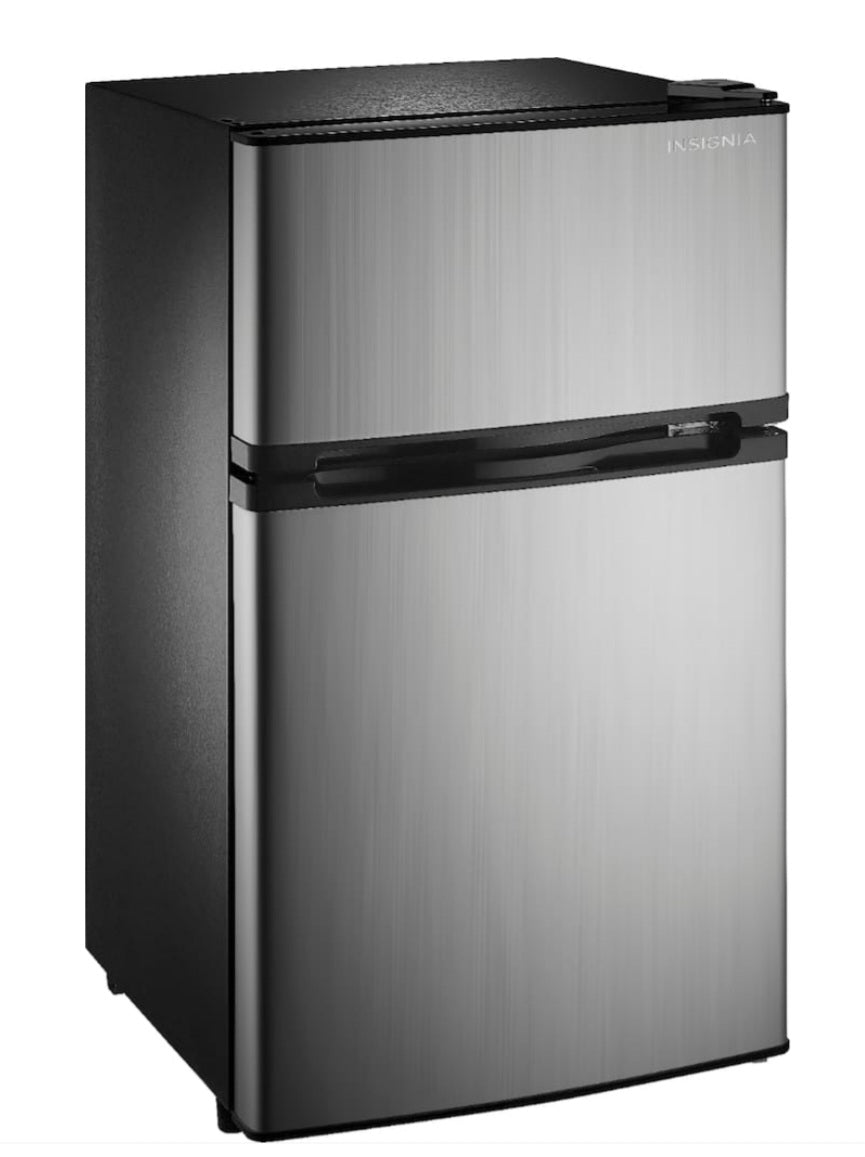 Insignia - 3.0 Cu. Ft. Mini Fridge with Top Freezer and ENERGY STAR Certification - Stainless Steel