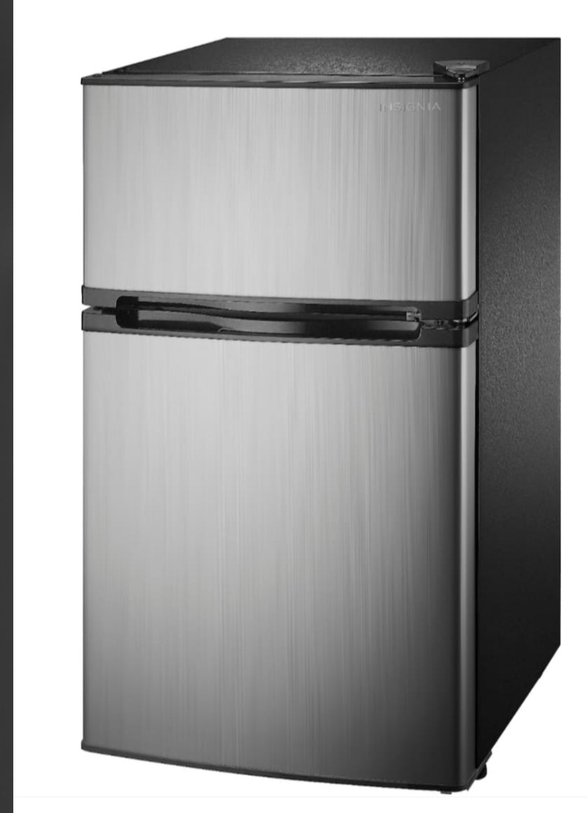 Insignia - 3.0 Cu. Ft. Mini Fridge with Top Freezer and ENERGY STAR Certification - Stainless Steel