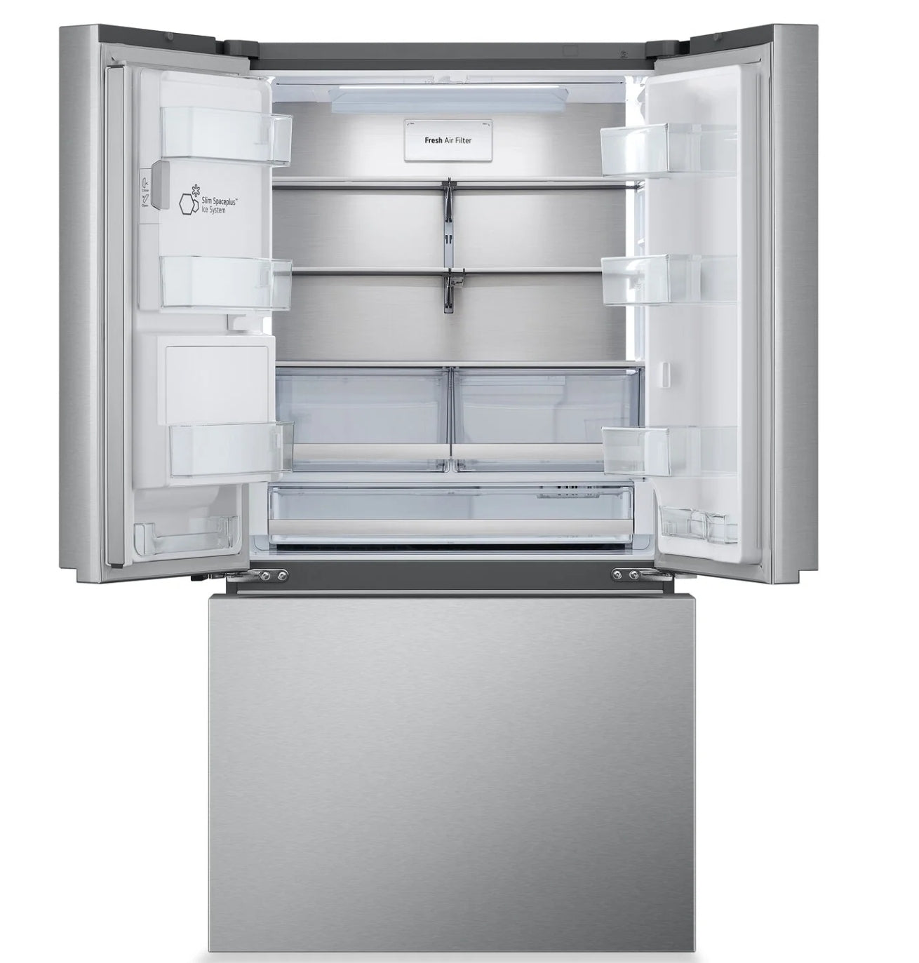 LG 26 cu. ft. Smart Counter-Depth MAX French Door Refrigerator with 4 types of ice in PrintProof Stainless Steel. MODEL# LRYXC2606S