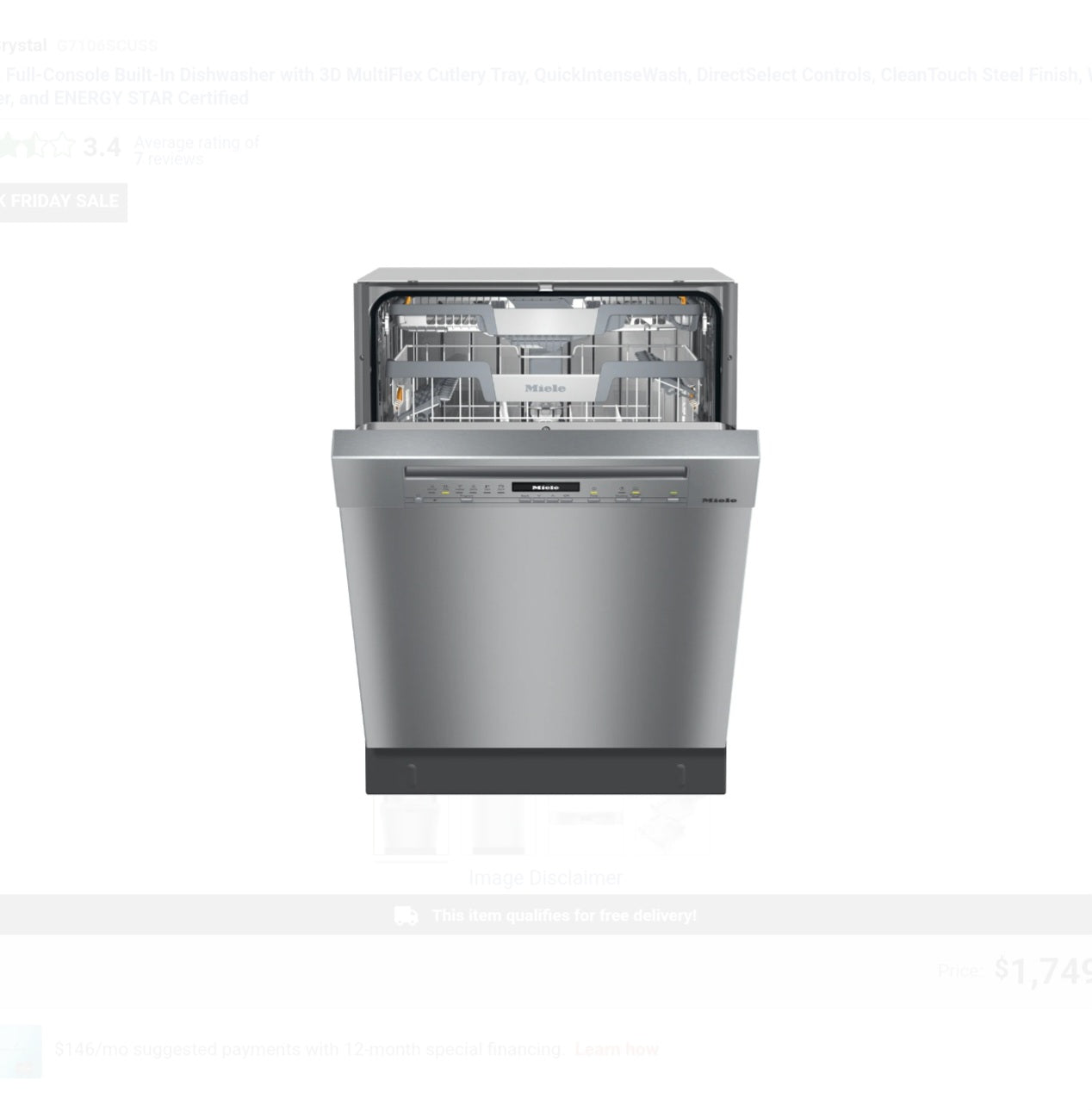 24 Inch Full-Console Built-In Dishwasher with 3D MultiFlex Cutlery Tray, QuickIntenseWash, DirectSelect Controls, CleanTouch Steel Finish, Water Softener, and ENERGY STAR Certified MODEL#G7106 456728924