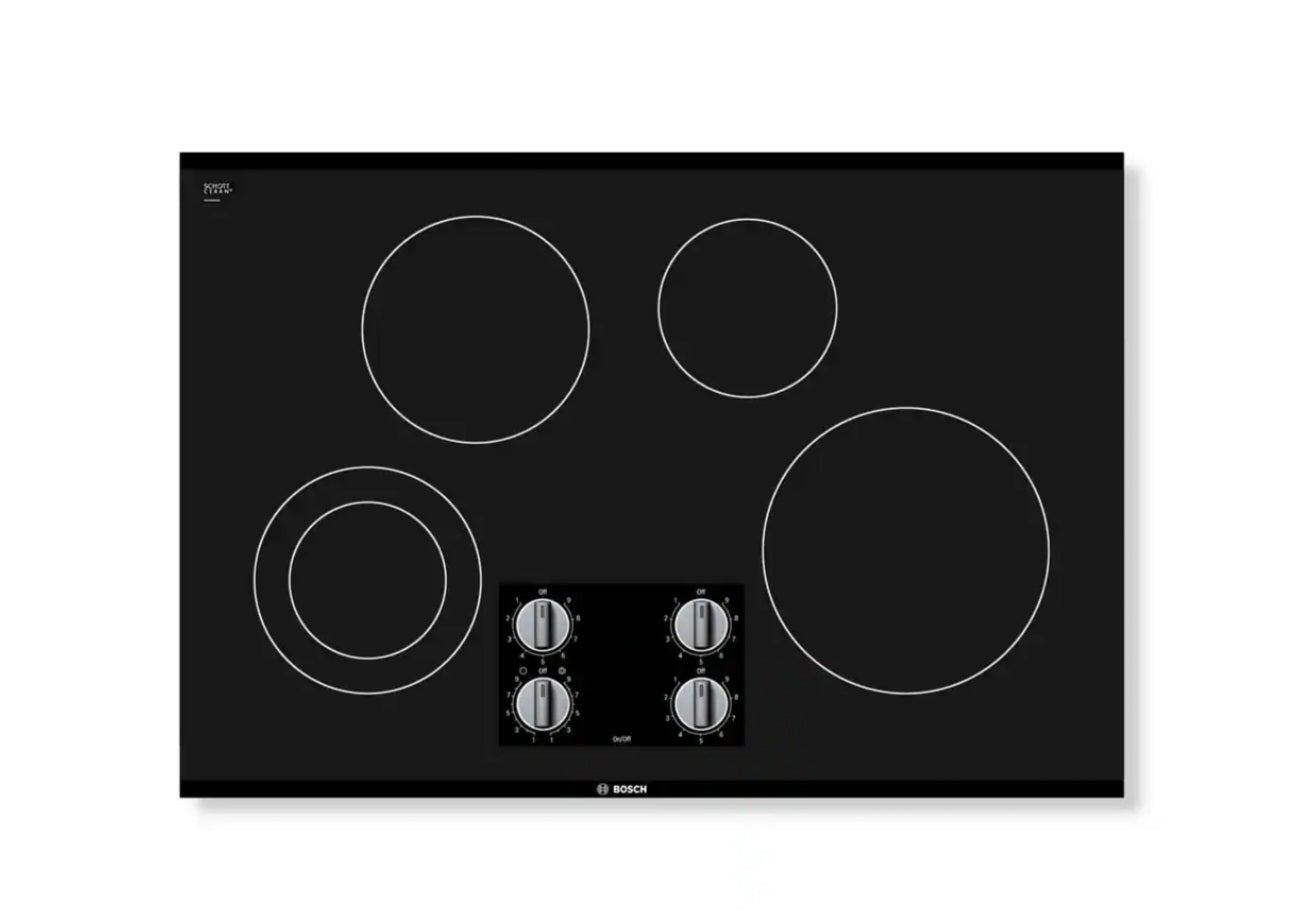 Bosch
500 Series 30 in. Radiant Electric Cooktop in Black with 4 Burner Elements including 2,500-Watt Burner Boil Time 6125371