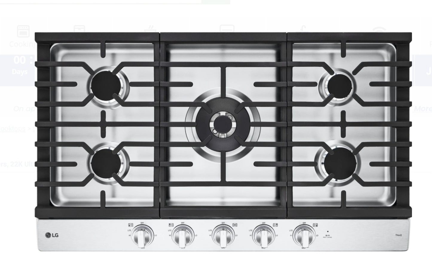 LG CBGJ3627S 36 Inch Gas Smart Cooktop with 5 Sealed Burners 54126301