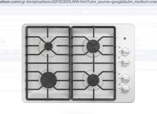 GE JGP3030DLWW 30 Inch Gas Cooktop with 4 Sealed Burners 8712636