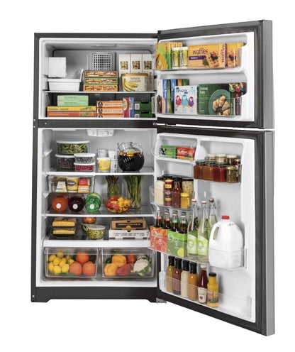 GE GIE19JSNCRSS Top Freezer Refrigerator With Handle and Icemaker With
Energy Star Energy 19 Cubic Feet Capacity Premium Door
Shelves and Texture Door Right Door Swing: Stainless