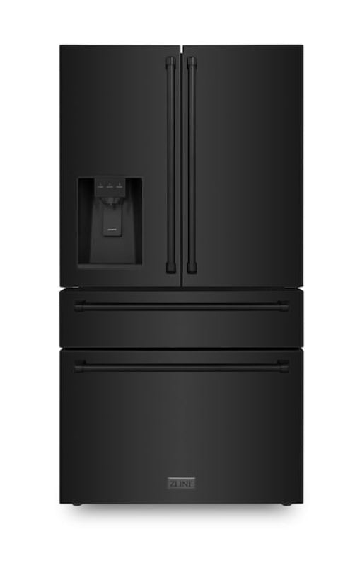 ZLINE KITCHEN & BATH Counter-depth 21.6-cu ft 4-Door French Door Refrigerator with Ice Maker and Water dispenser
(Fingerprint Resistant Black Stainless Steel) ENERGY STAR MODEL: RFM-W-36-BS