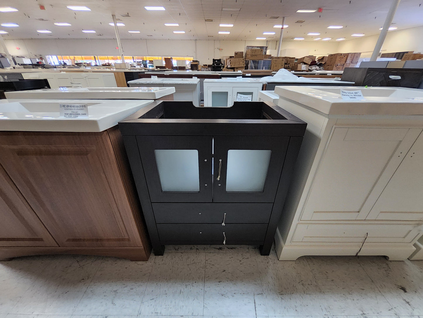 28" Single Square Sink Top Vanity in Brown 
NO TOP: $500 TOP INCLUDED: $650
 553124098