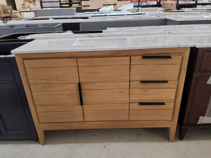 48" Aliso Teak Vanity for Undermount Sink - Natural Teak - Arctic White Quartz 8" - White Sink TOP INCLUDED: $1,100
NO TOP: $800
 90174Y31