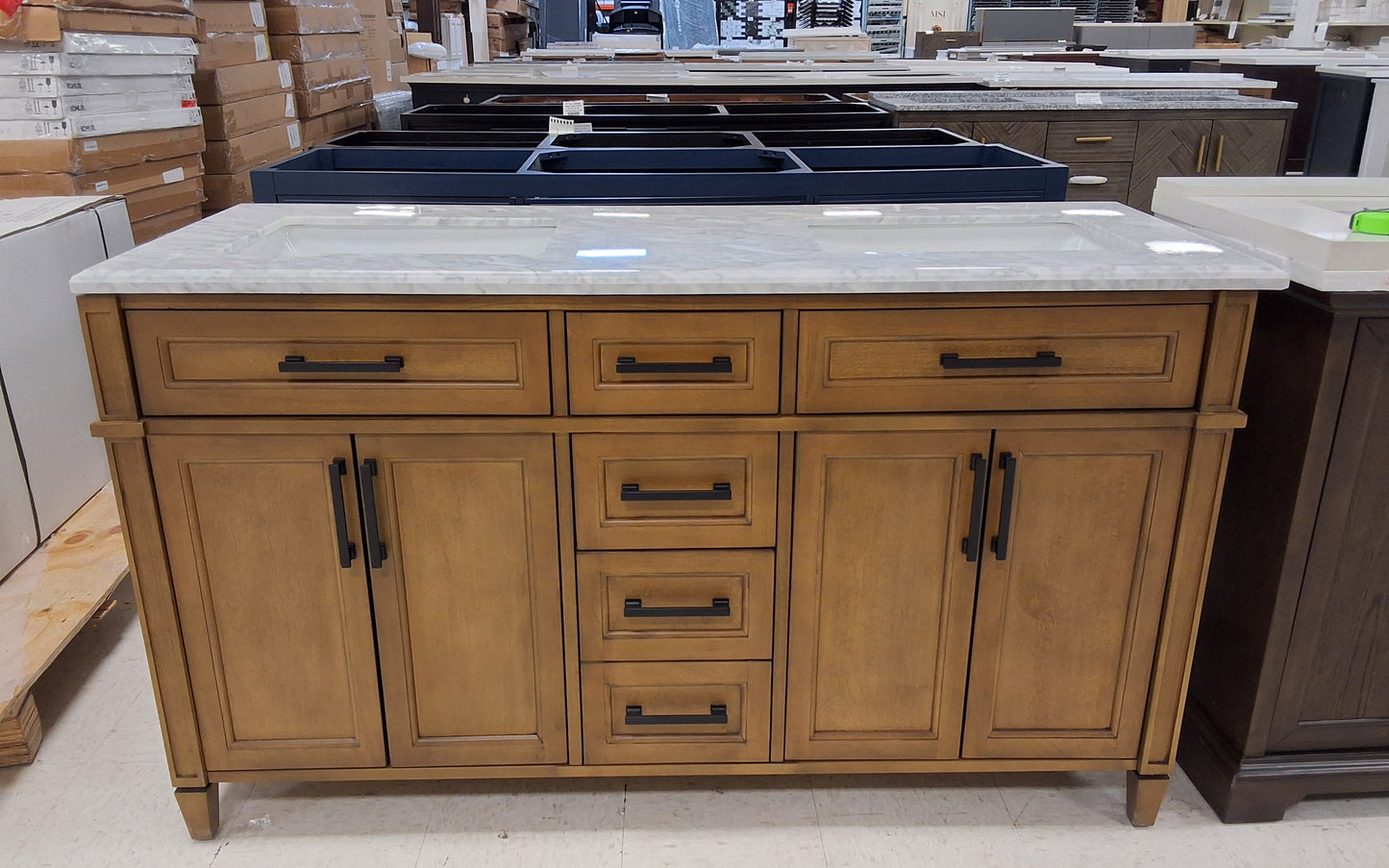 60" Double sink Vanity in Light Brown. Top Includeed: $1,500. No Top: $1,299 88665421