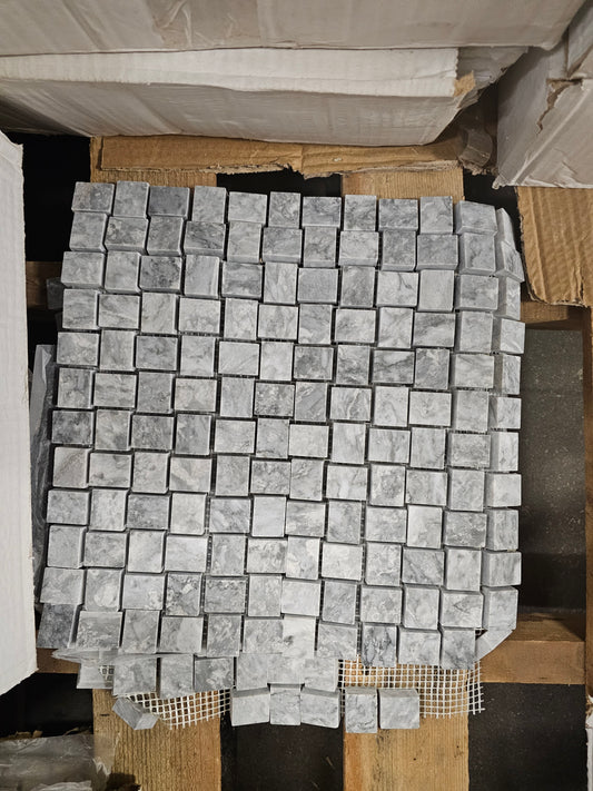 CGCROSSM Caspian gray crosshatch back splash mosaic 12×12×3/8 brushed