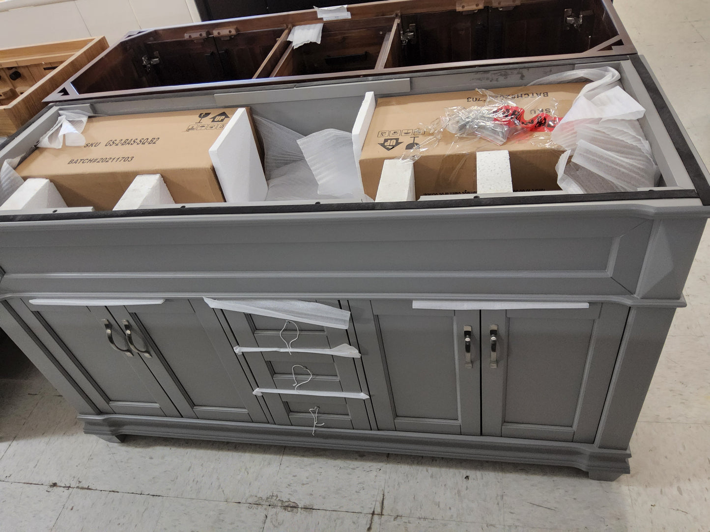60" Signature vanity in gray 871345T TOP INCLUDED: $1,200
NO TOP: $900