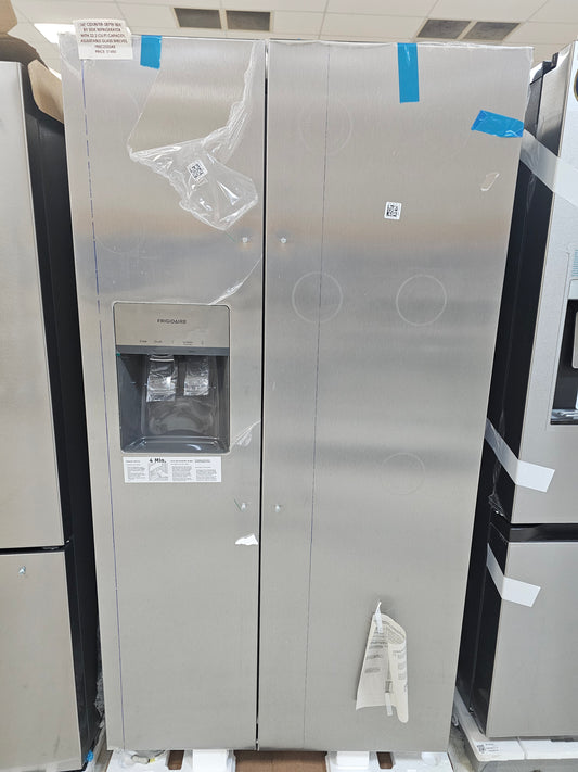 New With Warranty 36" COUNTER-DEPTH SIDE BY SIDE REFRIGERATOR WITH 22.2 CU.FT CAPACITY, ADJUSTABLE GLASS SHELVES, FRSC2333AS