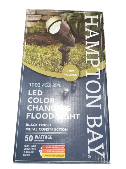 Hampton Bay 1003 453 321 | Low Voltage Millennium Black Hardwired LED Adjustable Light Color Flood Light with Adjustable Beam Angle