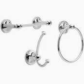 Silverton 3-Piece Bath Hardware Set in Chrome with Towel Ring, Toilet Paper Holder and Towel Hook