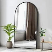 35 in. W x 71 in. H Classic Arched Wood Framed Black Color Floor Mirror Decorative Mirror