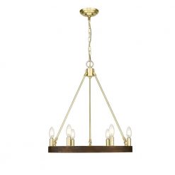 Kevan 6-Light Wood and Brass Chandelier